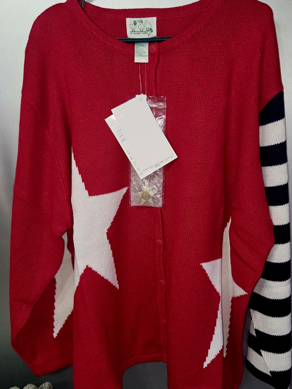 WOMENS NWT QUACKER FACTORY PATRIOTIC LONG SLEEVE BUTTON DOWN. SZ 3X